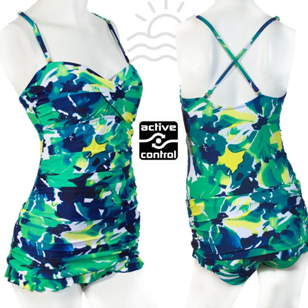 Active Control One Piece Skirted Ruched Swimsuit 8 - Picture 1 of 9